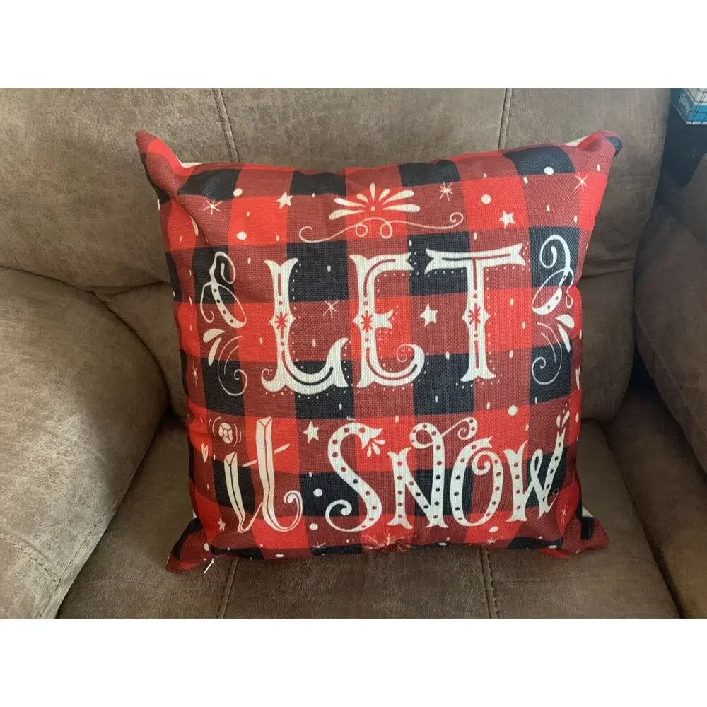 Let It Snow Red Black Throw‎ Pillow Cover NEW
